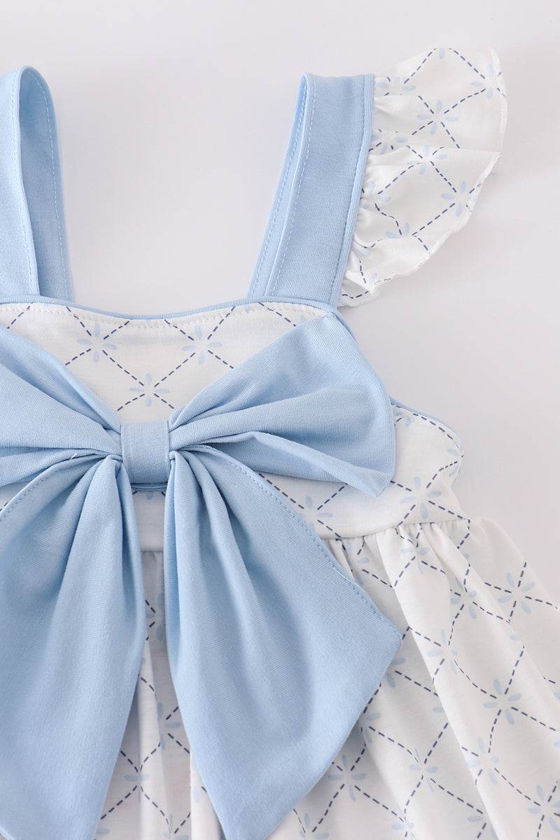 Blue bow classic lattice charm bloomer set