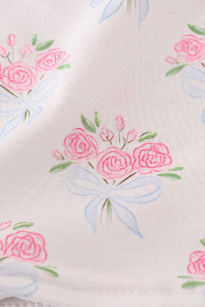 Blue floral bow print ruffle bloomer set