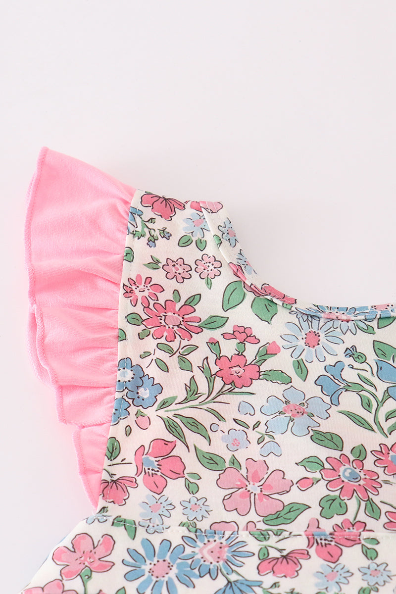 Vintage floral print ruffle shorts set