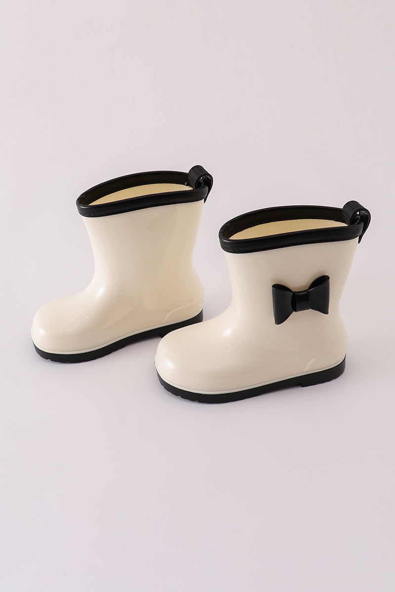 White & black bow rain boots