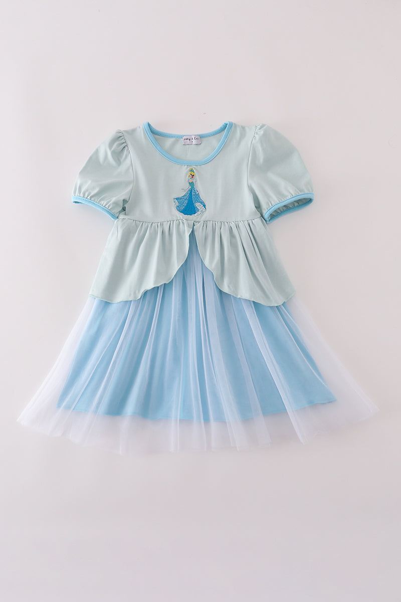 Blue princess embroidery ruffle dress
