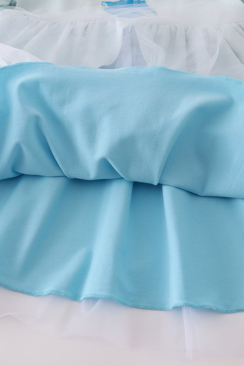 Blue princess embroidery ruffle dress