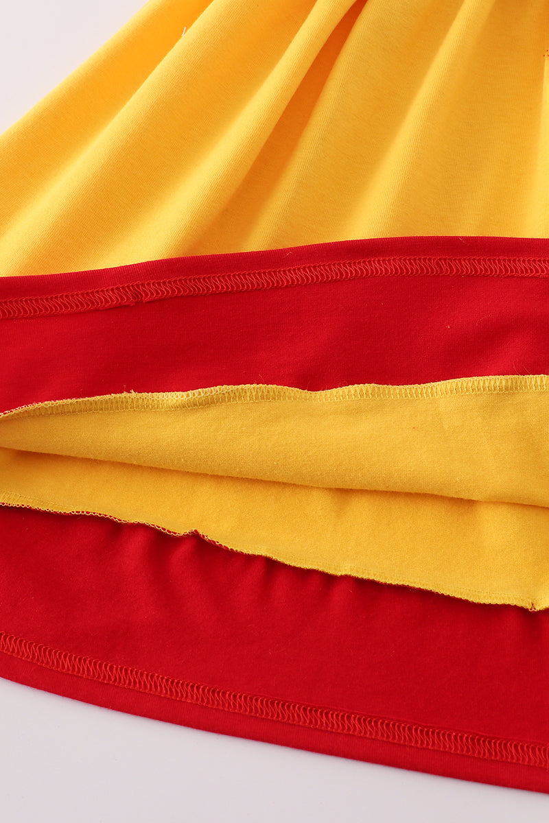 Apple embroidery bow ruffle dress