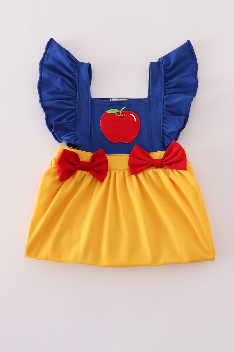 Apple embroidery bow ruffle dress