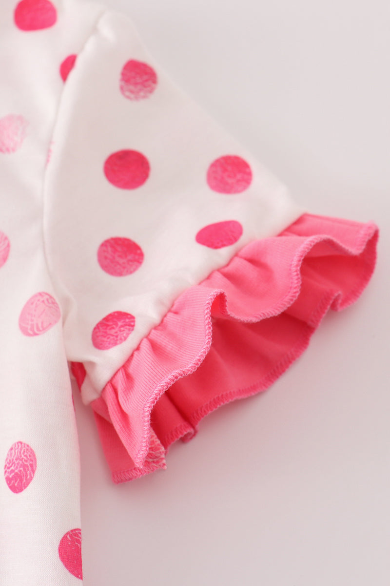 Pink character applique dot romper