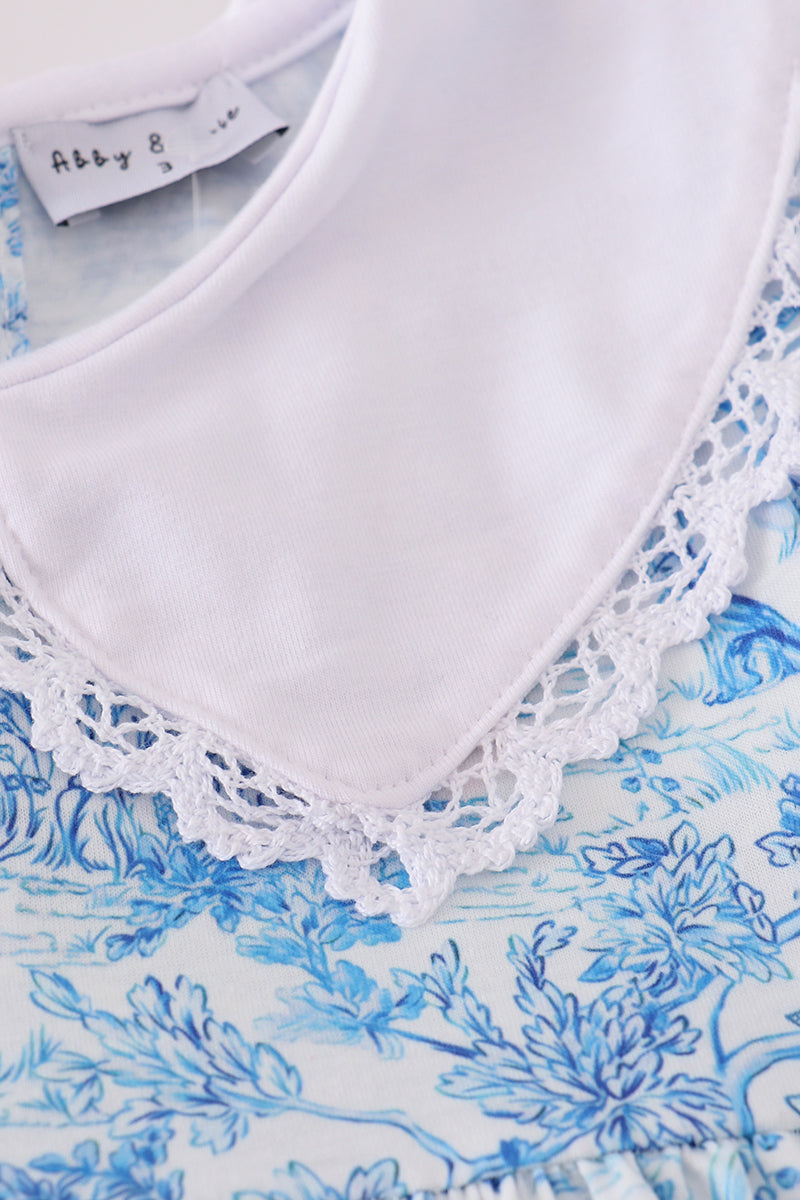 Blue willow toile print bloomer set