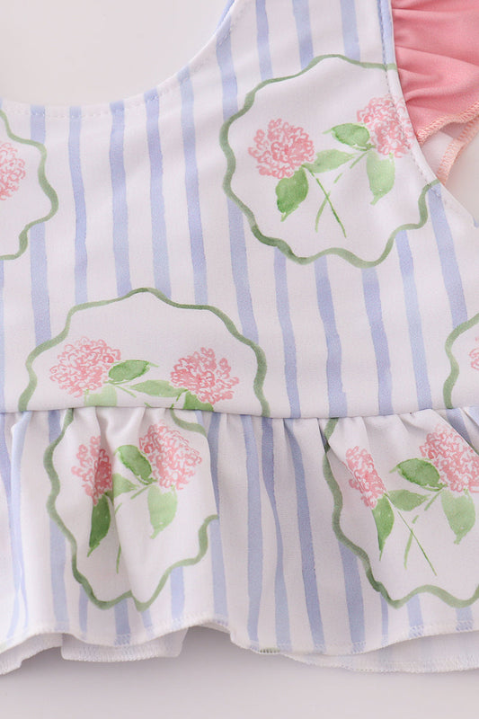 Floral stripe ruffle 2pc swimsuit UPF50+