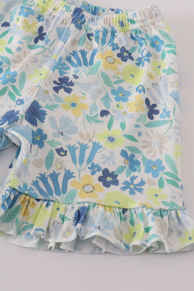 Yellow floral character applique shorts set