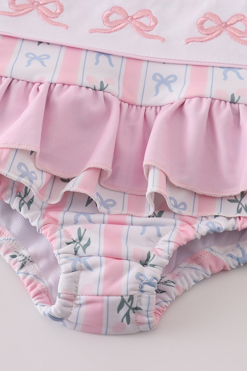 Pink bow embroidery swimsuit set UPF50+