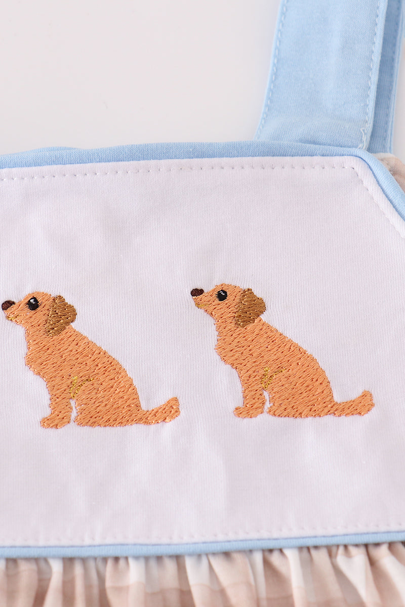 Beige puppy embroidery gingham dress