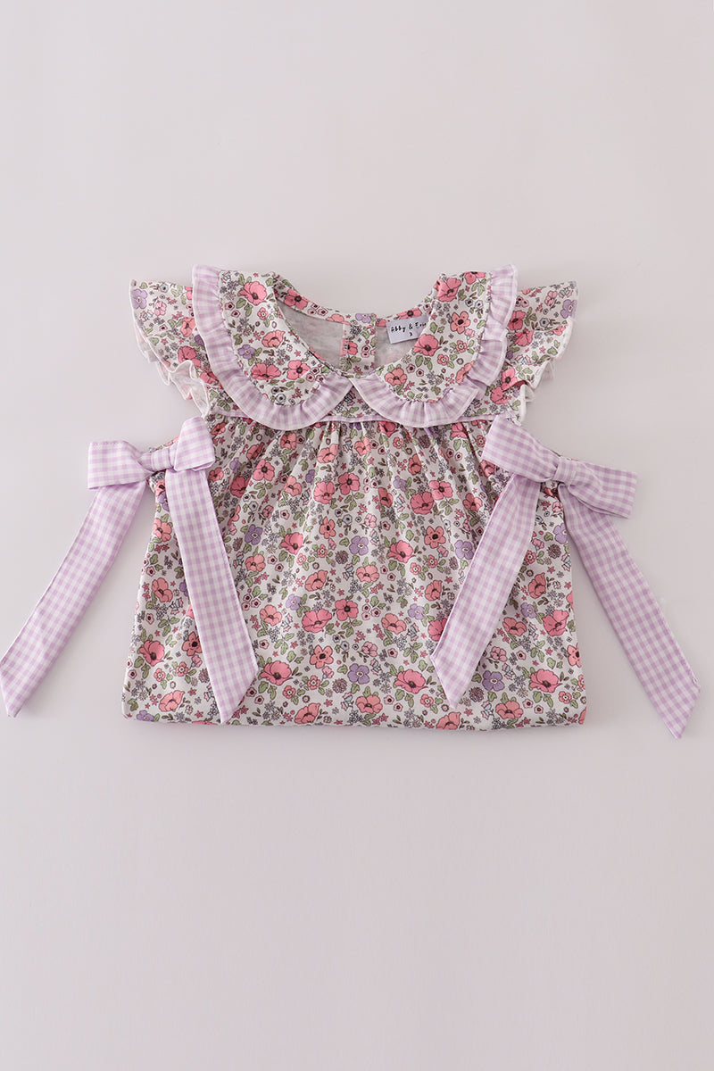 Purple floral print tiered mom&me dress