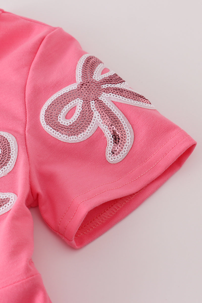 Pink bow sequin dress