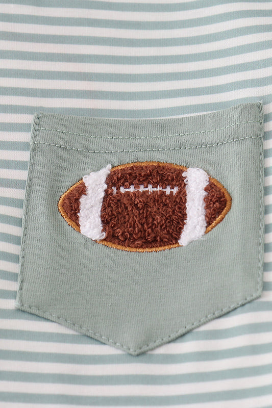 Sage stripe football french knot pants set