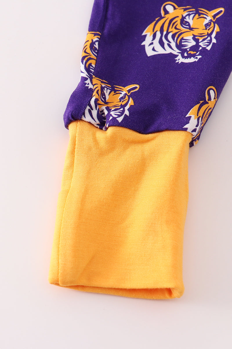 Purple LSU geaux tiger bamboo ruffle romper