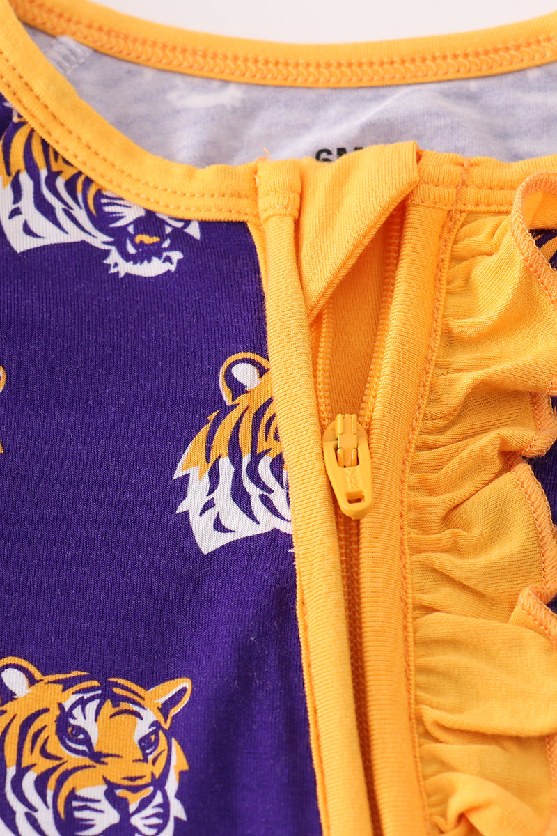 Purple LSU geaux tiger bamboo ruffle romper