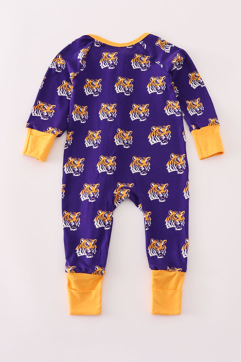 Purple LSU geaux tiger bamboo ruffle romper