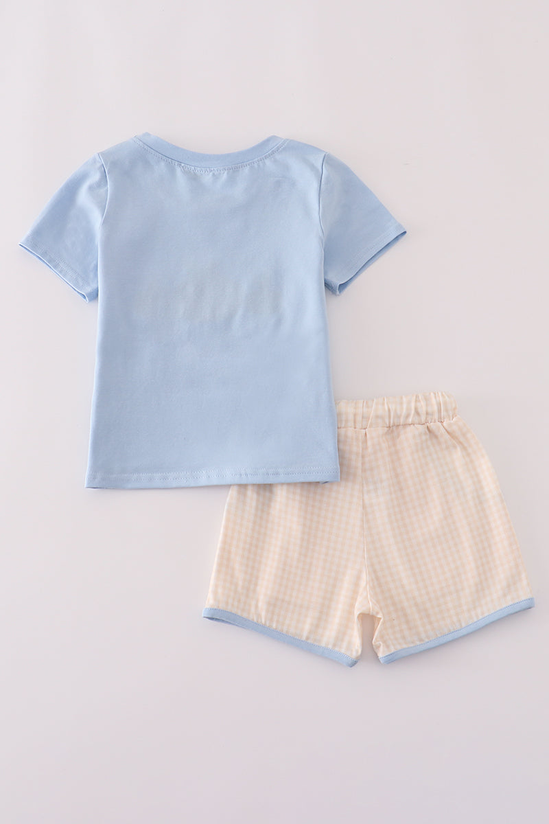 Blue pumpkin french knot shorts set