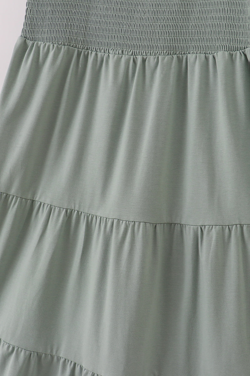 Sage smocked tiered mom dress