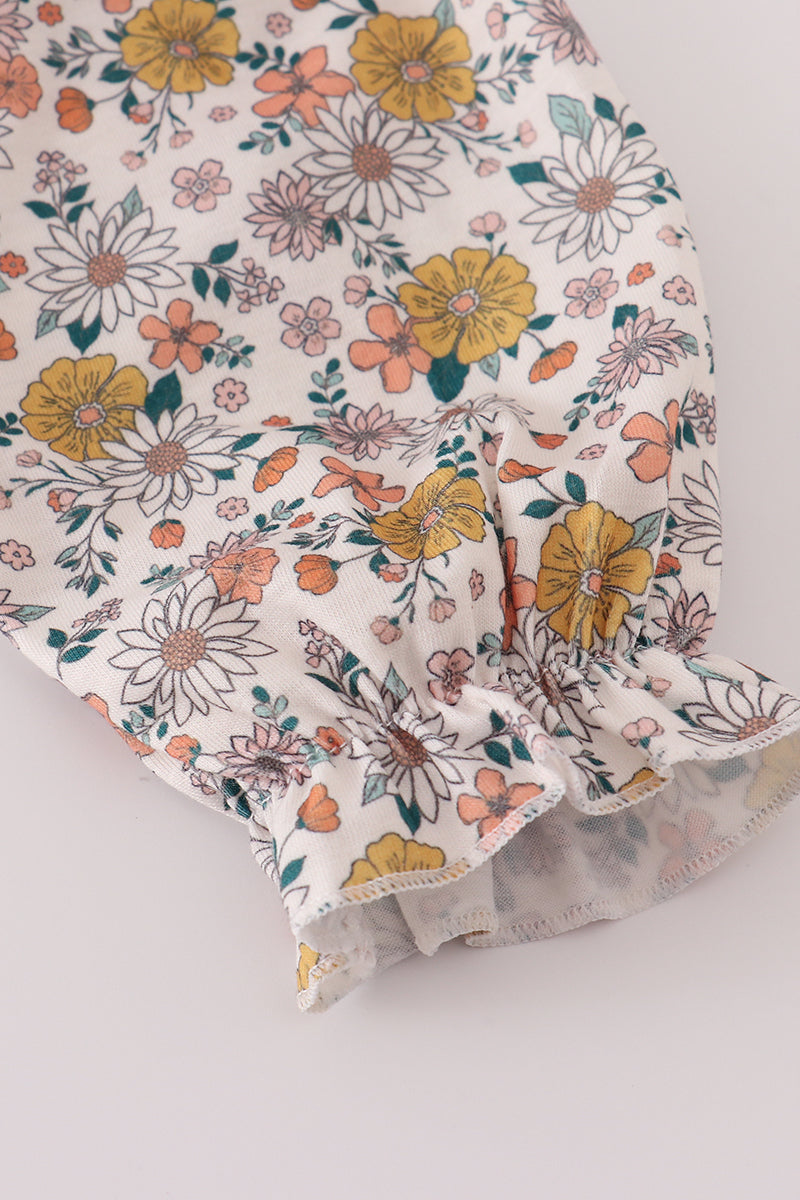 Floral embroidery smocked romper