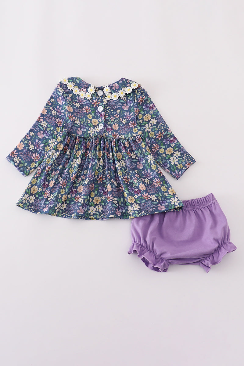 Purple floral lace bloomer set