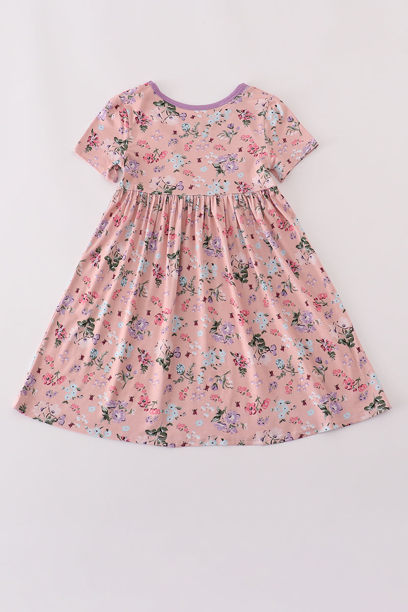 Purple floral print bamboo dress