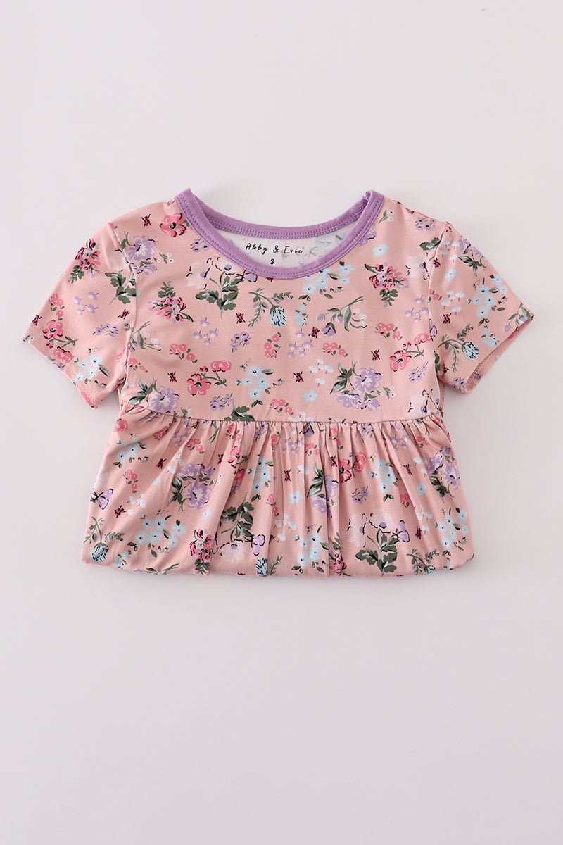 Purple floral print bamboo dress