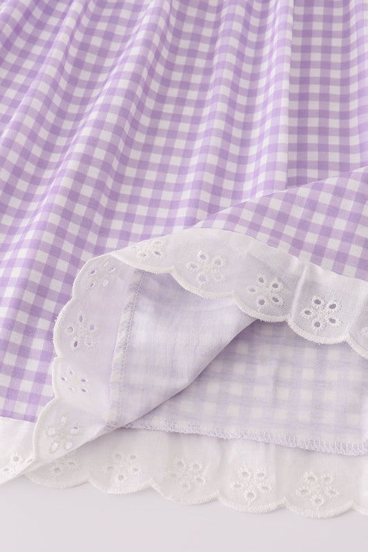 Lavender ribbon lace embroidery gingham dress