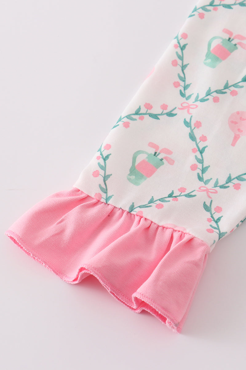 Pink golf print ruffle dress