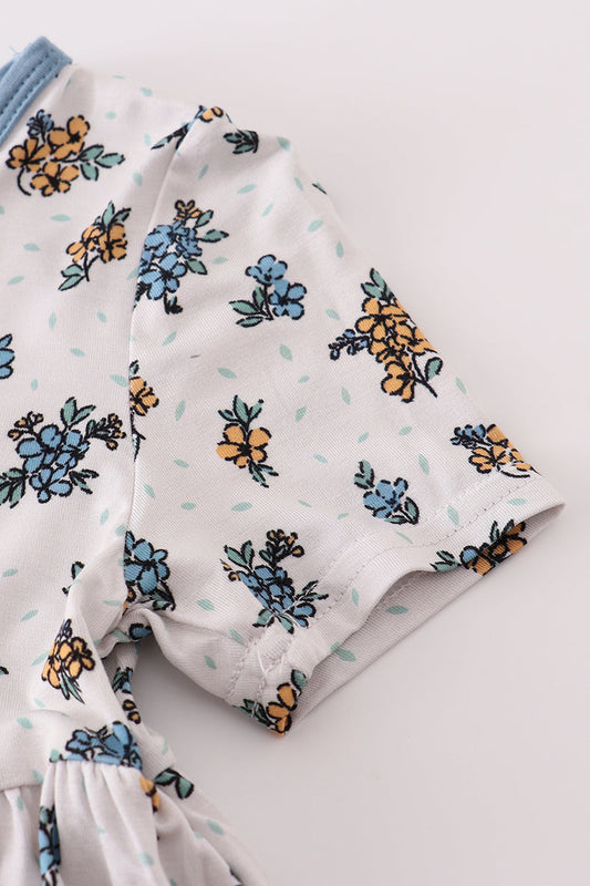 Blue floral print bamboo dress