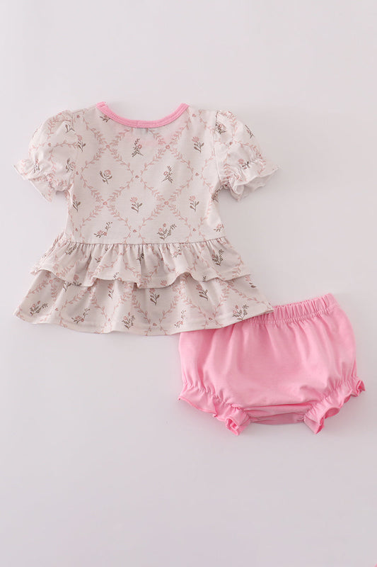 Pink floral print ruffle bloomer set