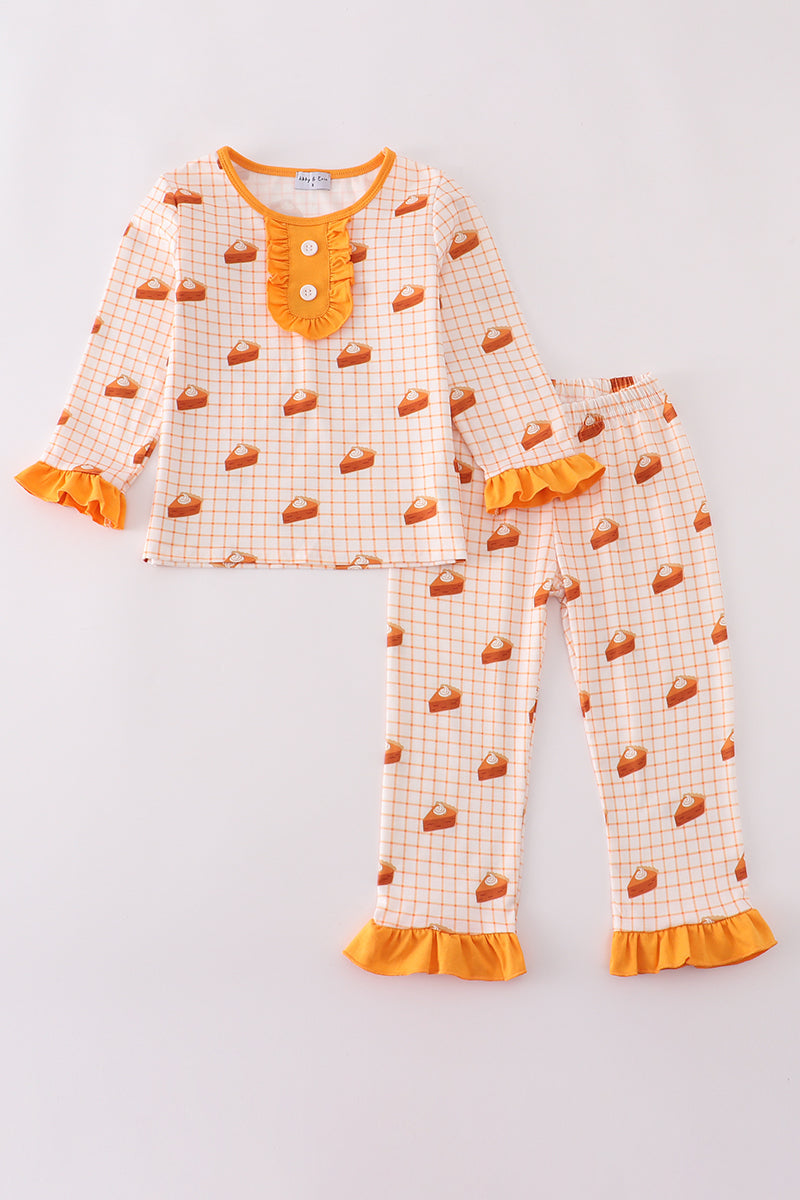 Cream sweet as pie print ruffle pajamas set