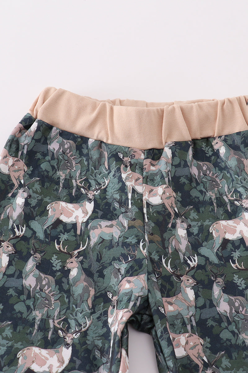 Camouflage hunting deer ruffle pants set
