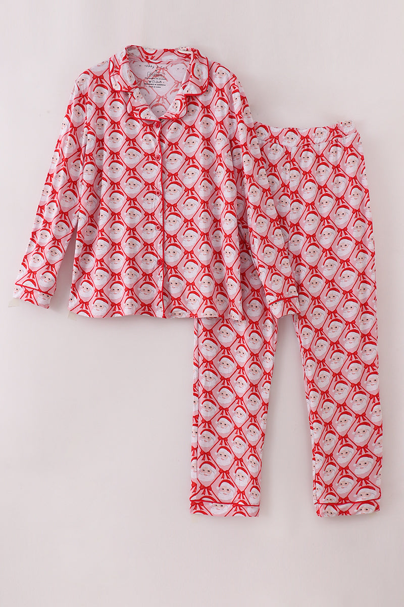 Red santa claus print bamboo mom pajamas  pants set
