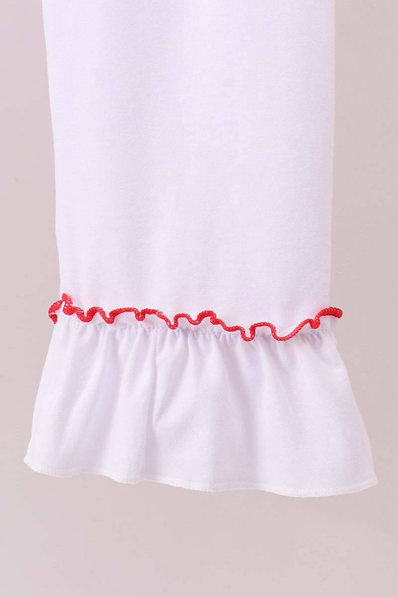 White santa claus smocked ruffle pants set