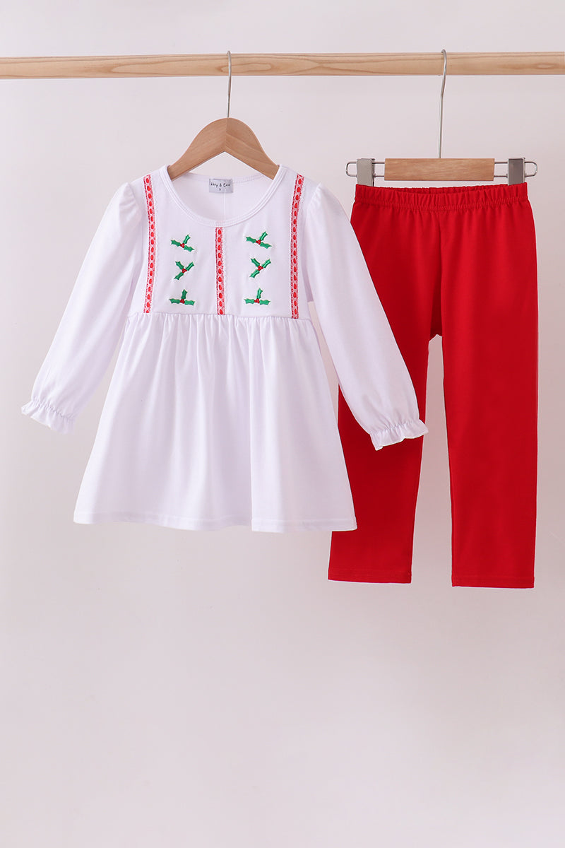 White holly embroidery pants set