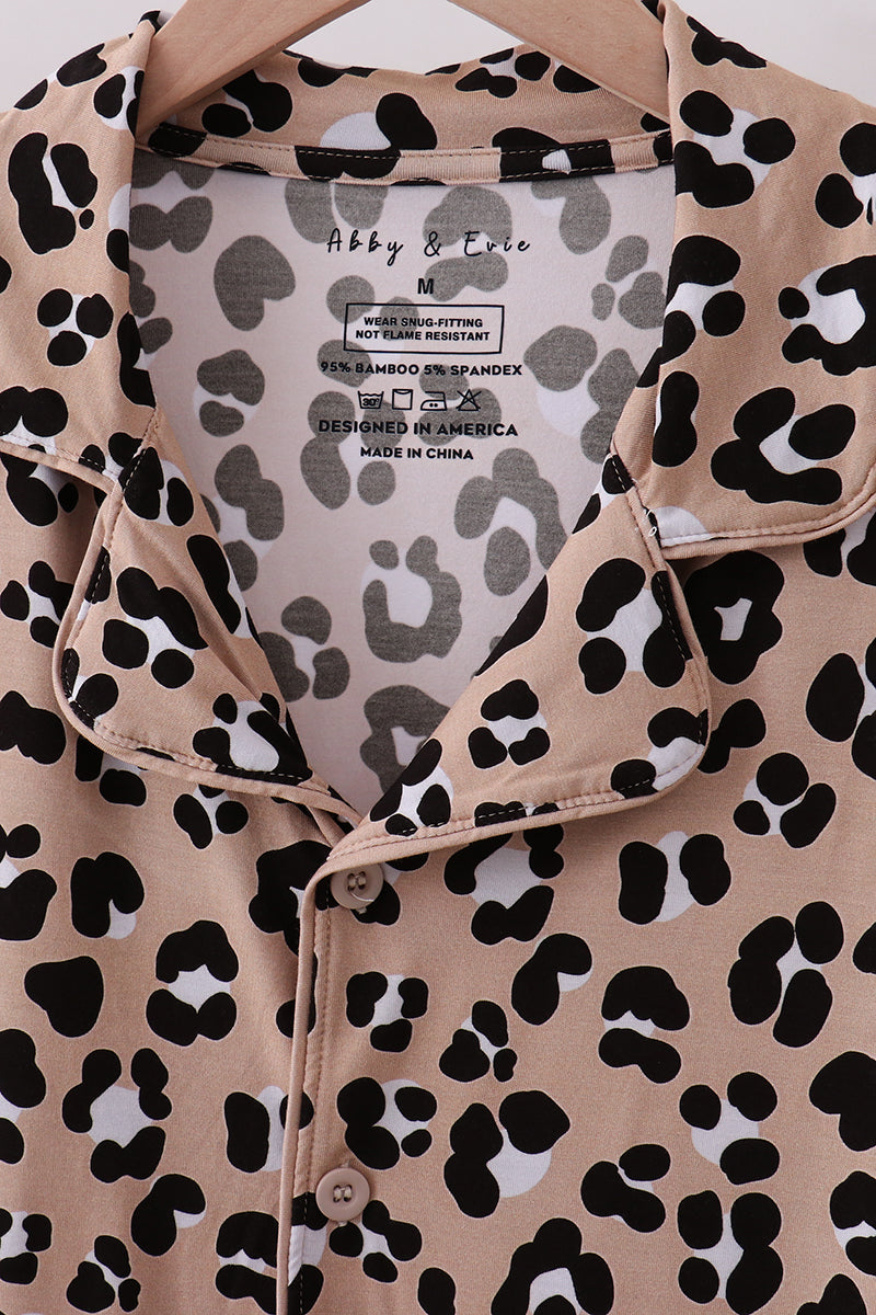 Brown leopard bamboo mom pajama set