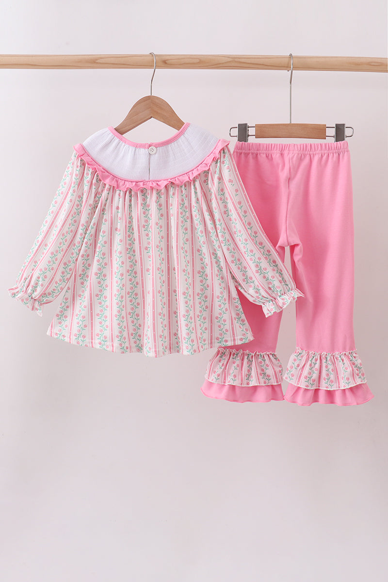 Floral tulip smocked ruffle pants set