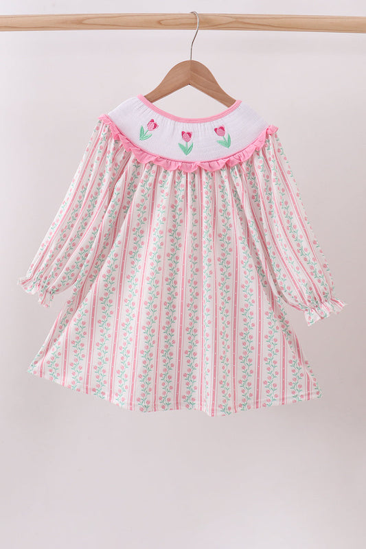 Floral tulip smocked ruffle dress