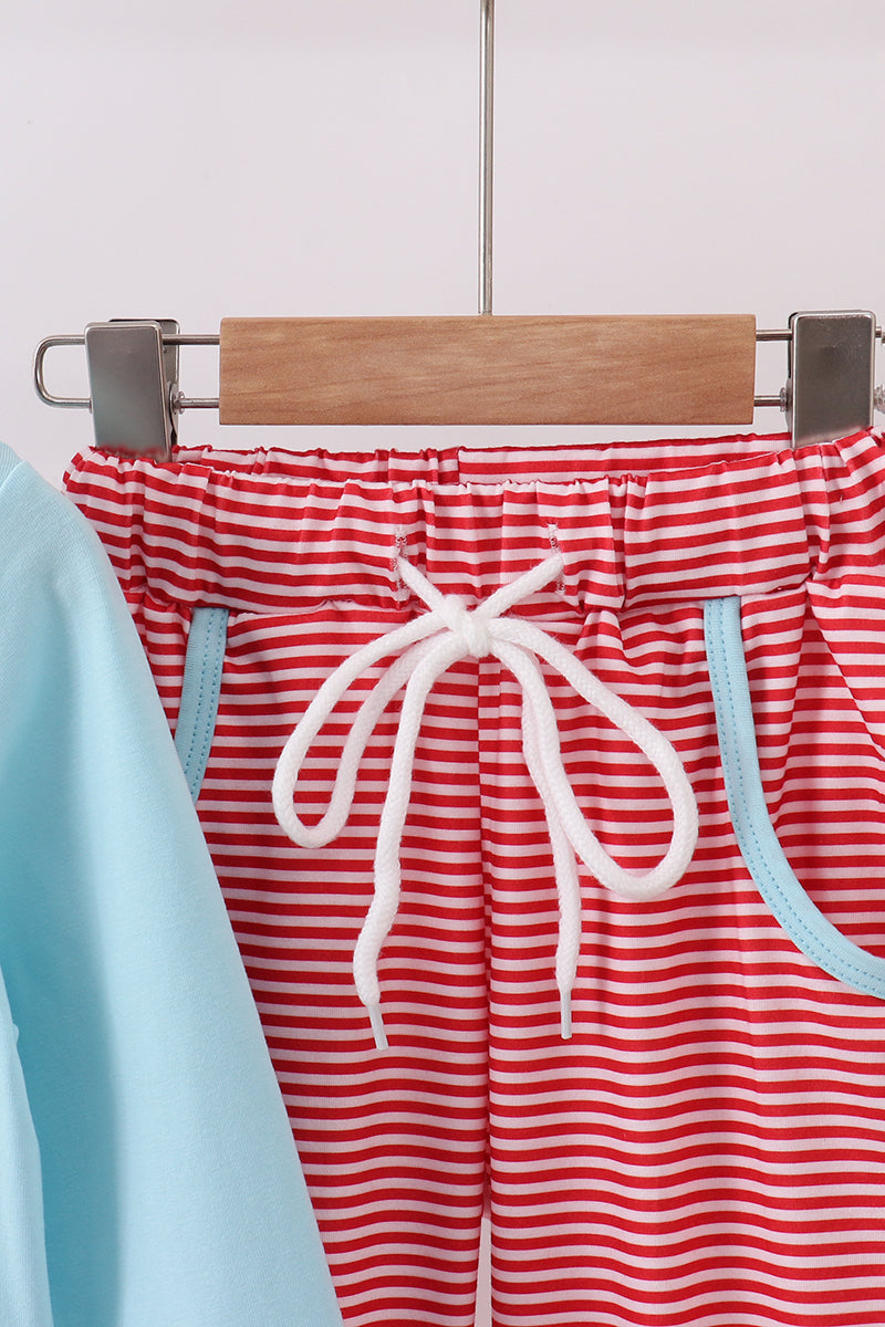 Blue vehicle emboridery pants set