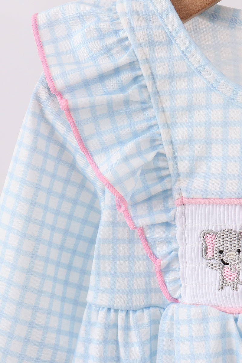 Blue animal smocked ruffle bloomer set