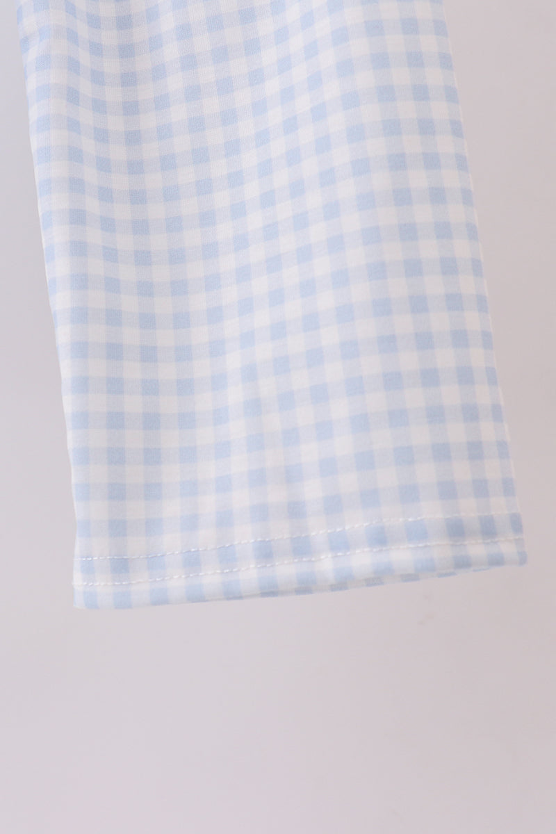 Blue cotton applique gingham pants set