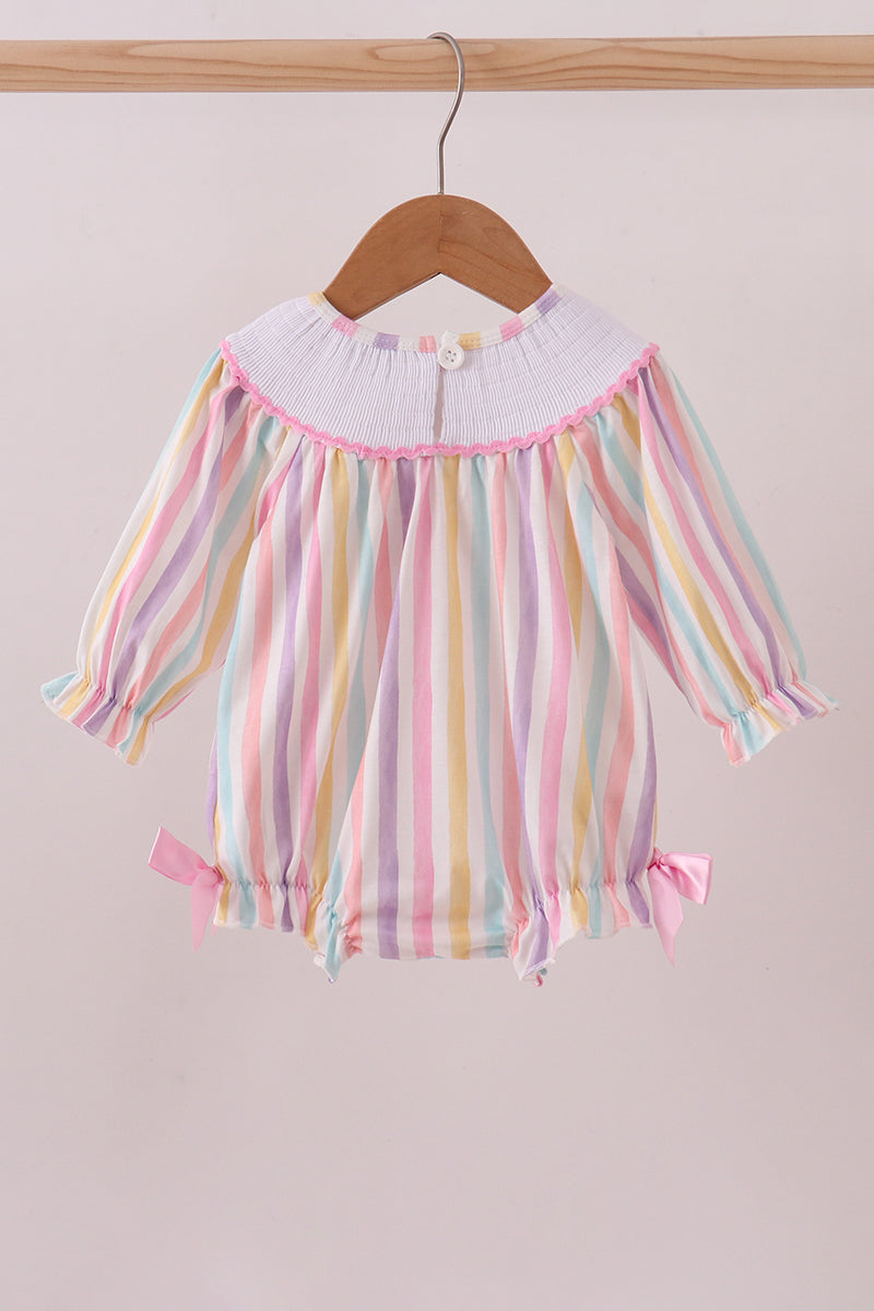 Multicolored heart smocked bow bubble