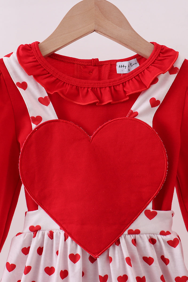 Red heart applique ruffle 2pc set