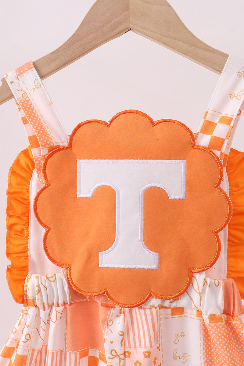 Orange Tennessee patchwork ruffle jumpsuit