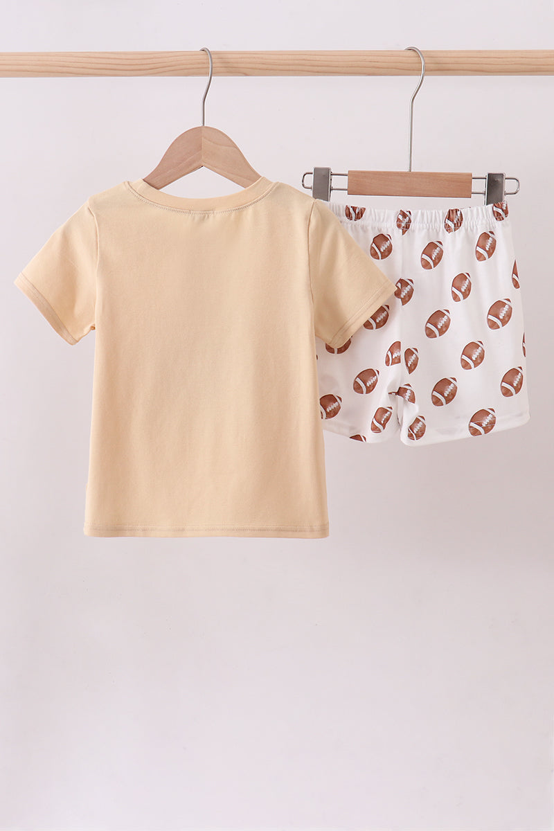 Game day football applique shorts set