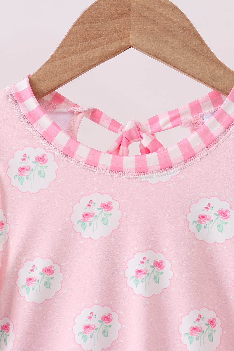 Pink rose ruffle rashguard