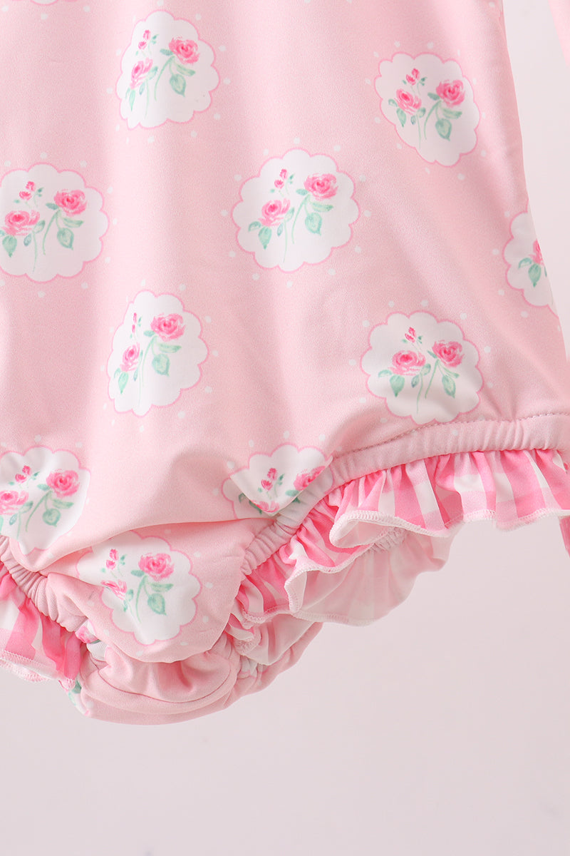Pink rose ruffle rashguard