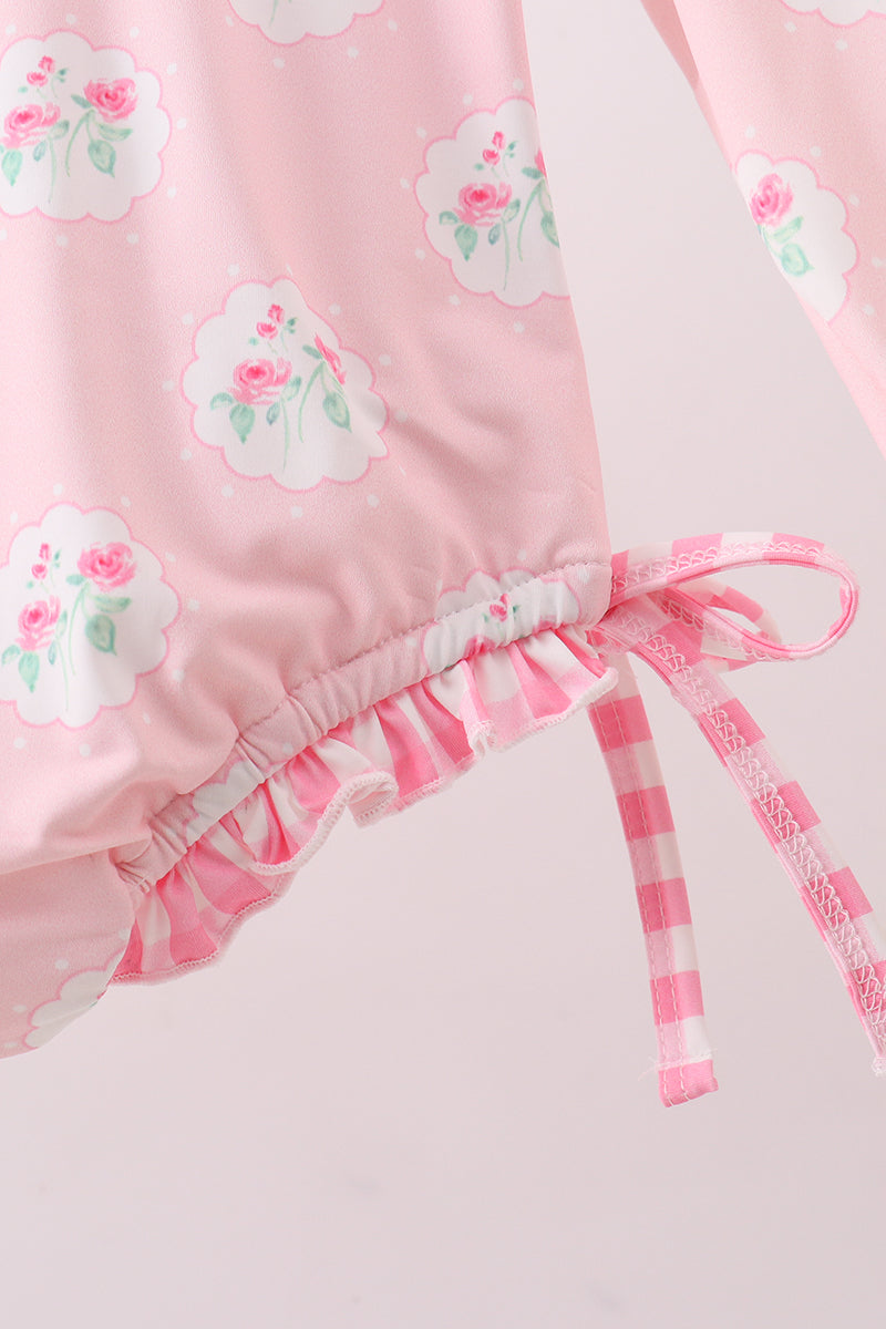 Pink rose ruffle rashguard