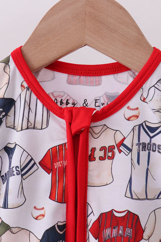 Red baseball bamboo romper