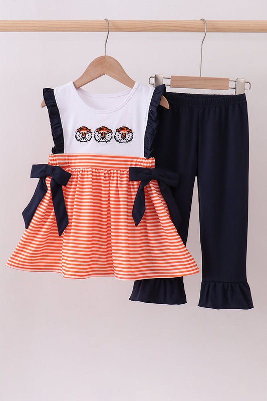 Auburn embroidery ruffle stripe pants set